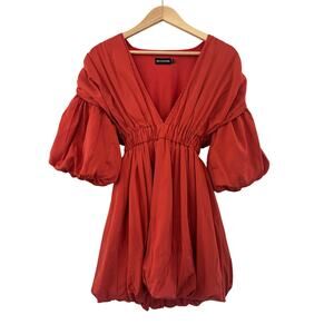 Prettylittlething V-Neck Mini Dress Women 0 Boho Fairy Burnt Orange Peasant Fall